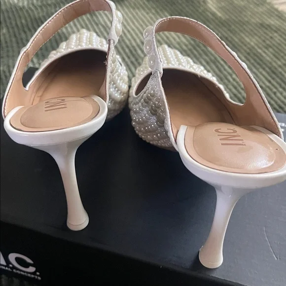 INC International Concepts Pearl-Studded Cream Heels - Picture 2 of 2